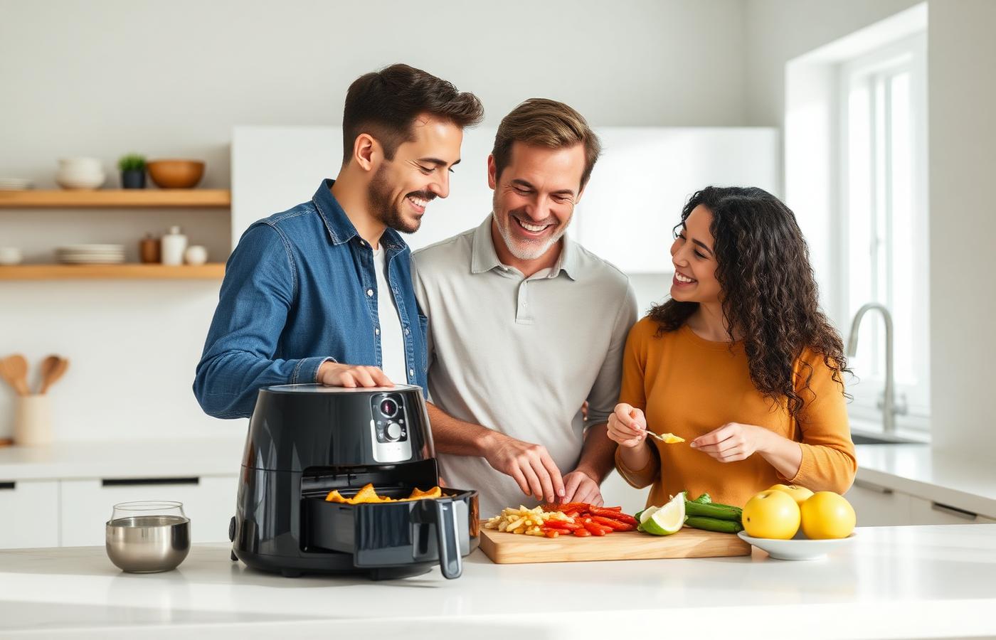 Family cooking with air fryer